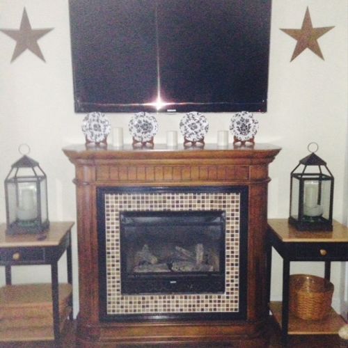 60 inch TV above fireplace / wires & cable box con