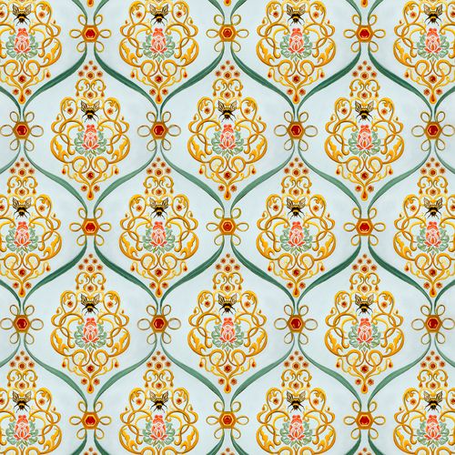 "Honey Bee Damask"
Repeating pattern 
Oil paint an