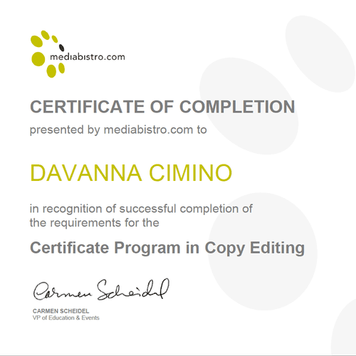 Copy Editing certificate from mediabistro.com