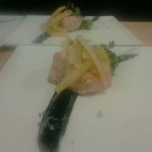 Poached Salmon -Yellew Bean Salad-Squid Ink