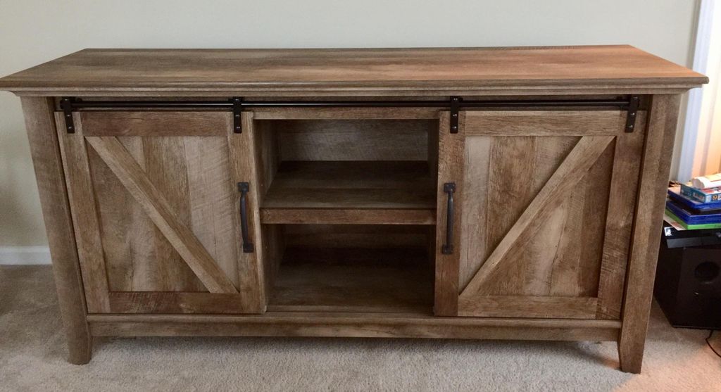 Finished entertainment center assembled for client