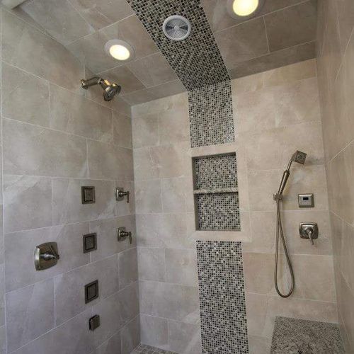 shower build with niche and granite Shelf, Granite