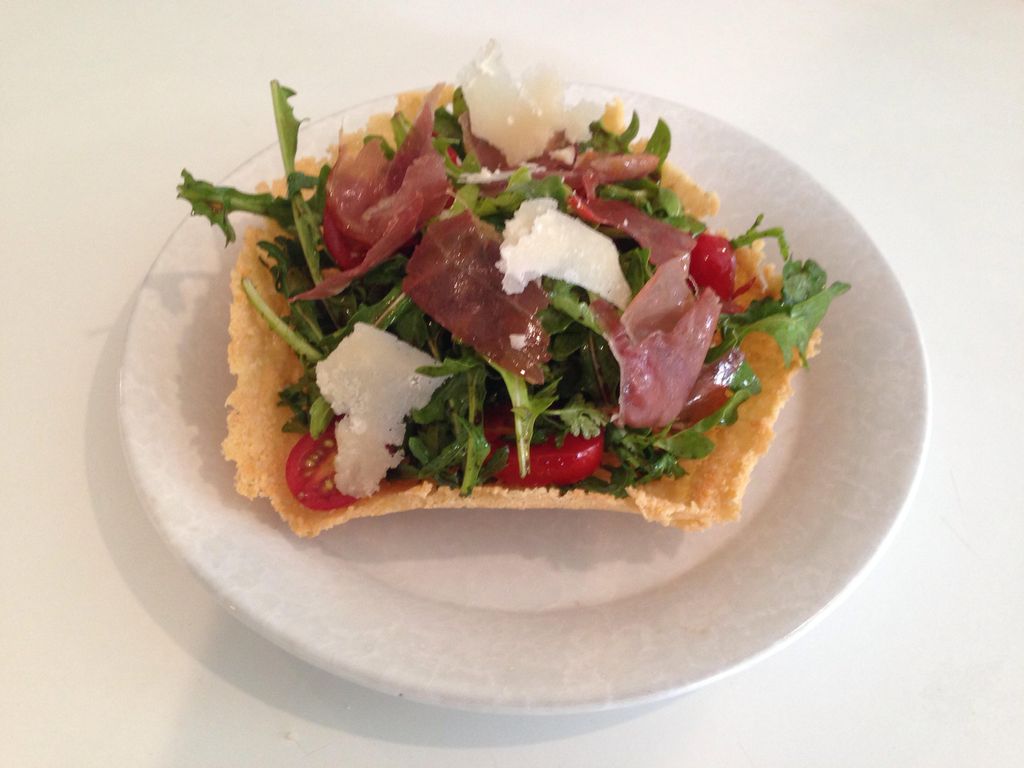 Balsamic arugula salad in a parmesan crust basket 