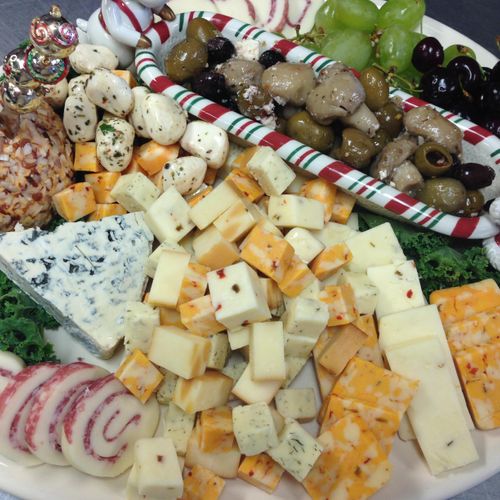 Assorted cheese and olive platter