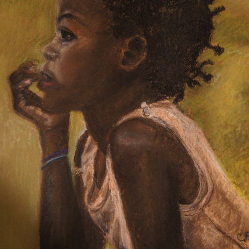 title: "Little Girl in Thought"
Medium: pastels