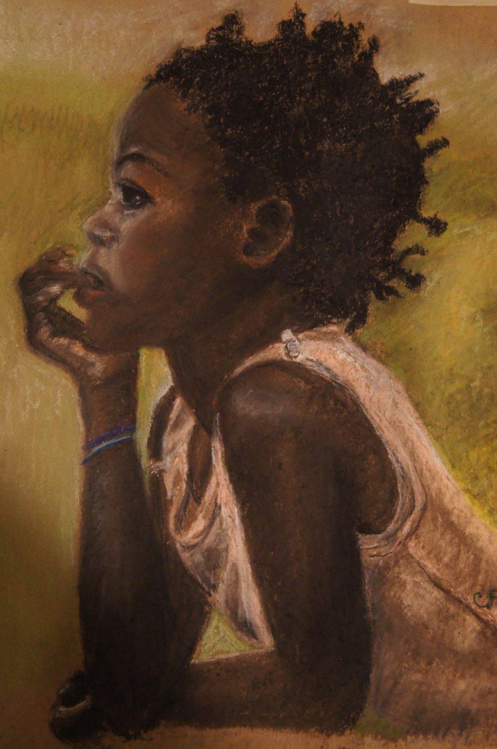 title: "Little Girl in Thought"
Medium: pastels