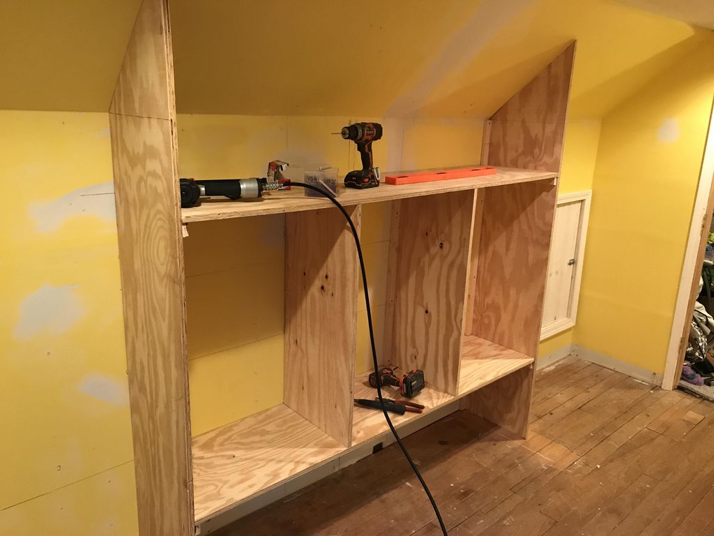 The bones of the closet organizer installed!