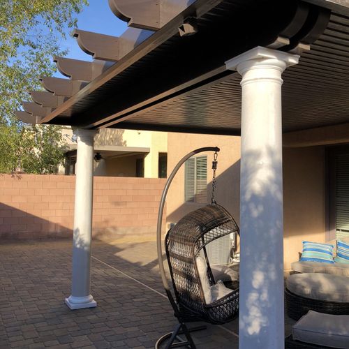Double beam patio cover with Roman column post wra