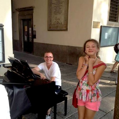 Rehearsing outside during a trip to Italy.