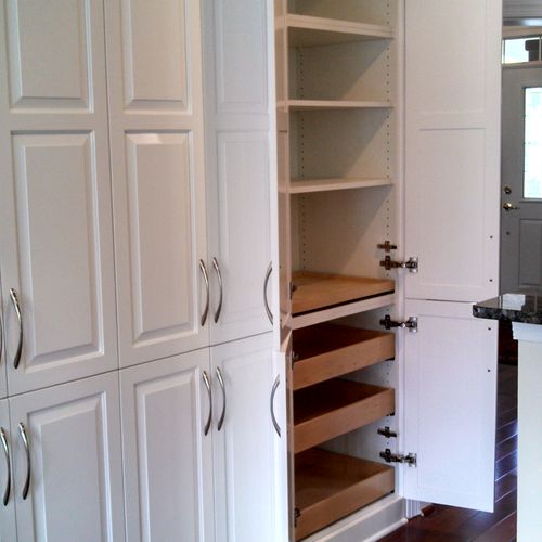 This pantry storage area has easily accessible rol
