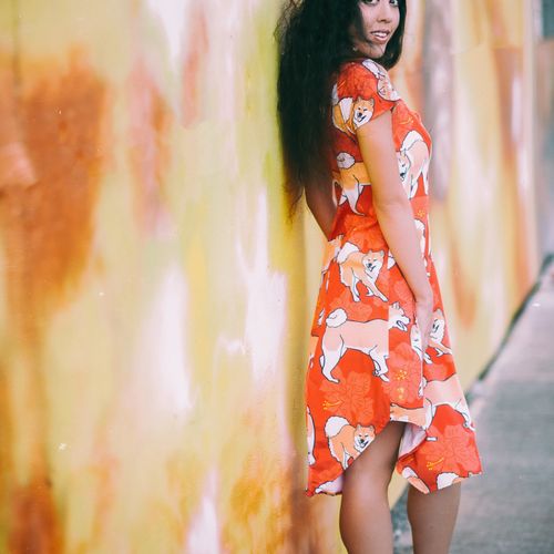 Modeling my Blossoms and Breezes print dress (Phot