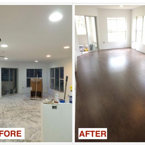 Recessed lights and Laminate Floors installed givi