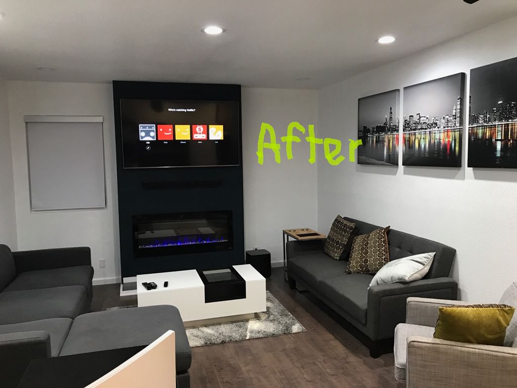 We took down the old popcorn, installed recessed L