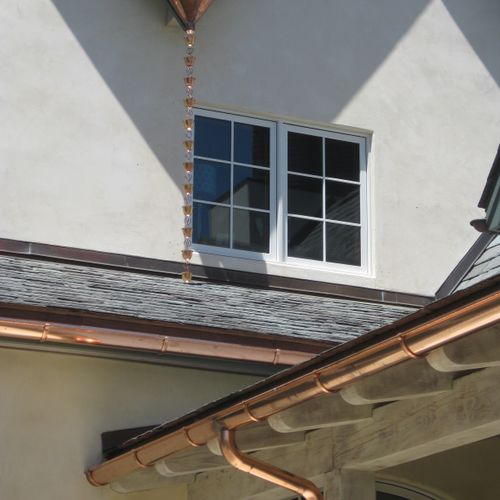 5" Half-Round Seamless Copper Gutter with Custom L