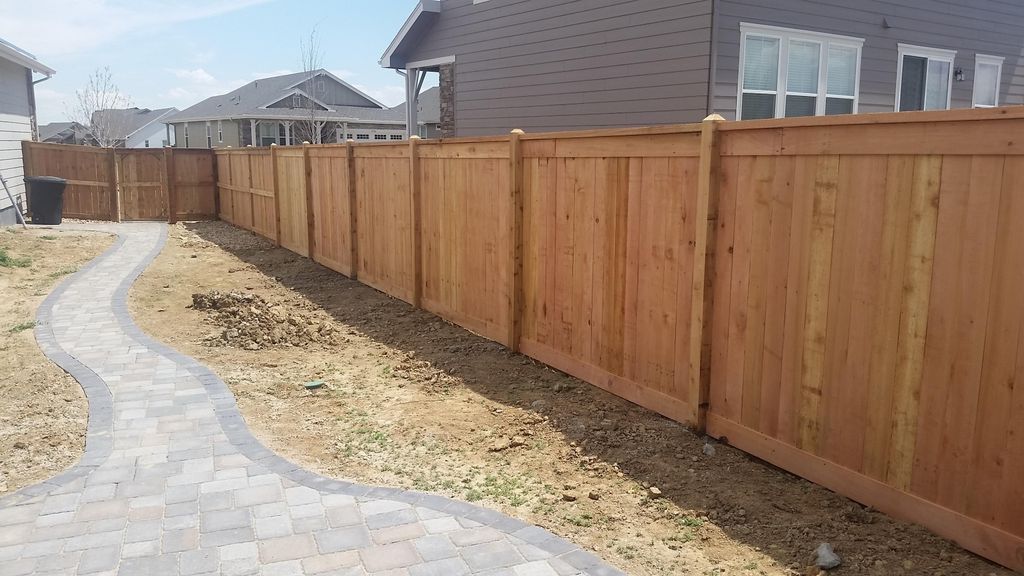 Custom 6ft Cedar Fence with Paver Sidewalk