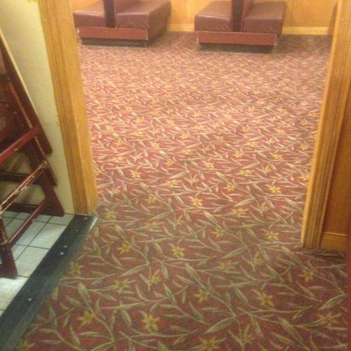 this commercial  carpet was cleaned using a low mo