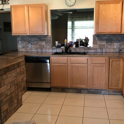 cabinets, countertops and tile