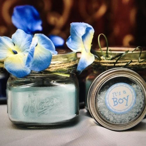 Handmade Blueberry candles, with silk flower wrapp