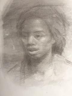 Portrait, drawn from live model. Charcoal on Paper