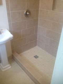 Tub to shower conversion in this Vintage home to a
