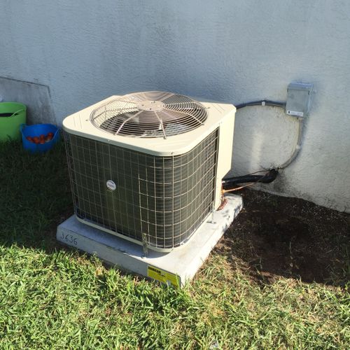 New install of outdoor heat pump condenser.