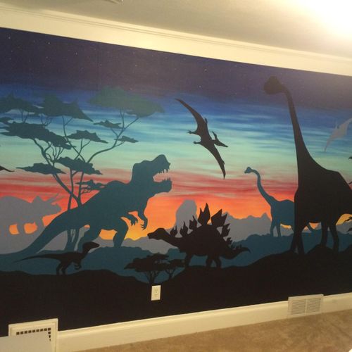 10' x 7' - Full wall dinosaur themed mural