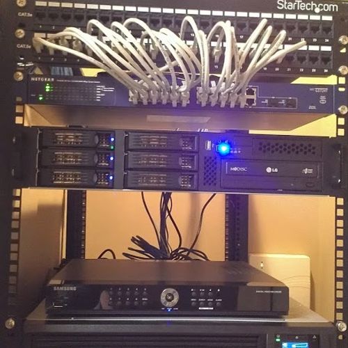 Close up of network; server; security cameras setu