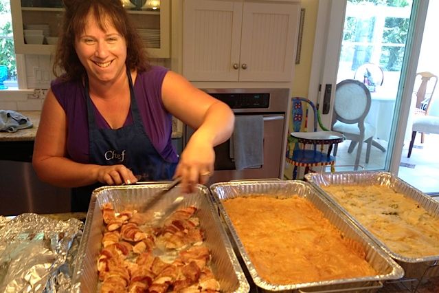 Getting ready to serve: Bacon wrapped chicken and 