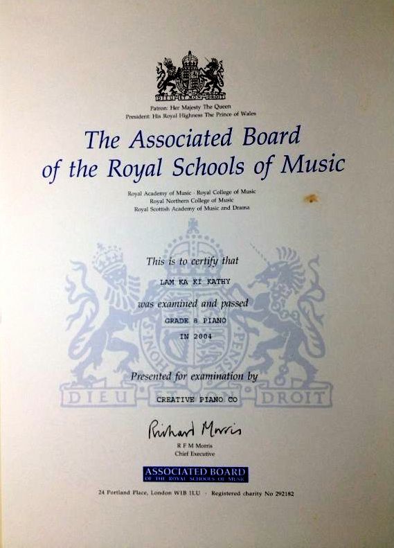 Certificate from the Royal Schools of Music, Grade