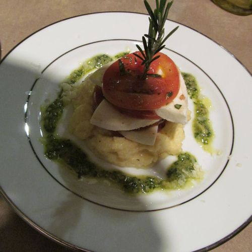 Stacked Caprese Salad - Polenta topped with layers