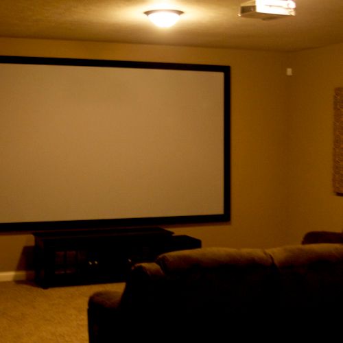 Custom theater with 142" acoustically transparent 