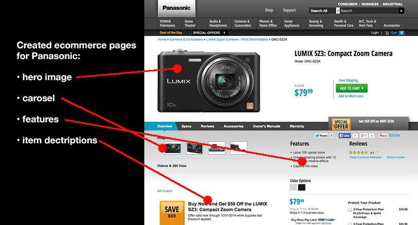 Ecommerce web page, Panasonic