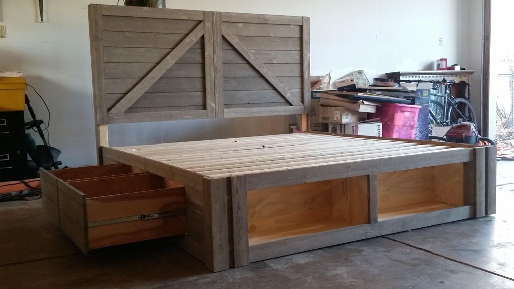 Custom king size bed during construction process