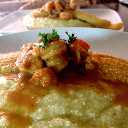 Fried fish with shrimp & creamy grits