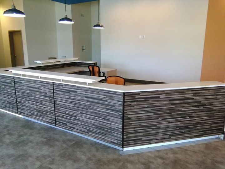 Custom built desk and Arctic White quartz countert