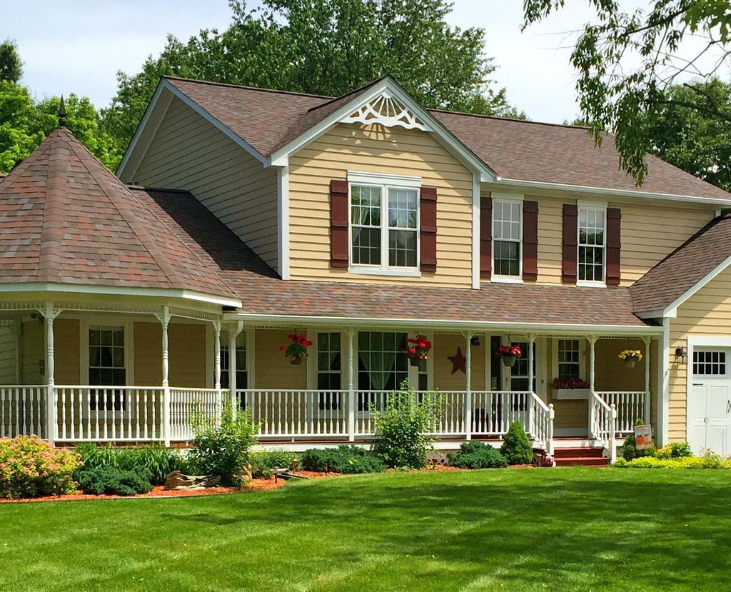 Residential Exterior.  Painted siding and trim, st