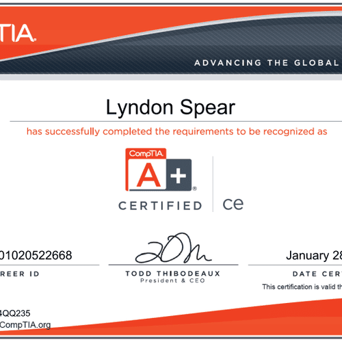 A+ certificate from Microsoft