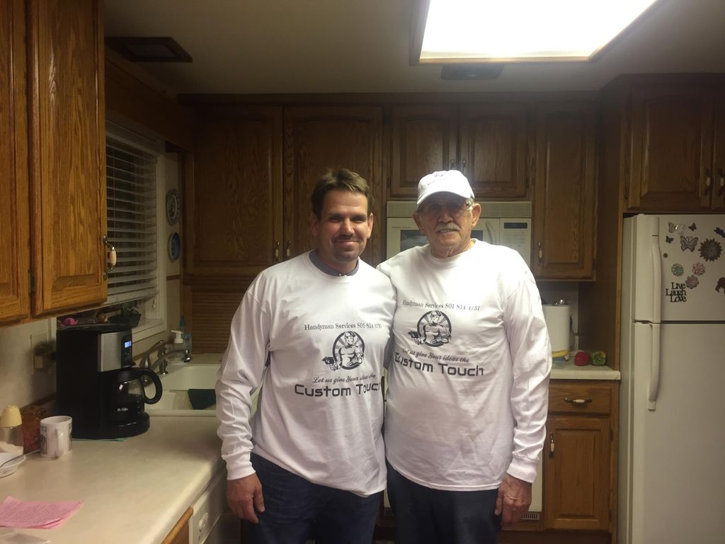 My dad and I wearing custom touch shirts (good day
