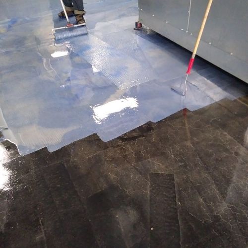 Epoxy Floor Covering with Ocean blue and Silver Re