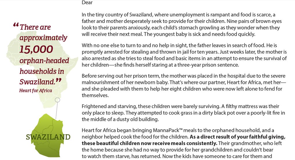Direct mail letter sample for Feed My Starving Chi