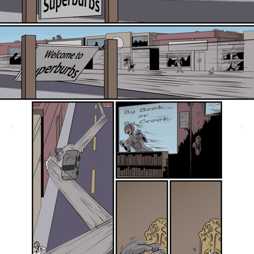 The first page of my upcoming comic book, Superbur