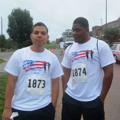 My friend and I getting ready to run in a 5k