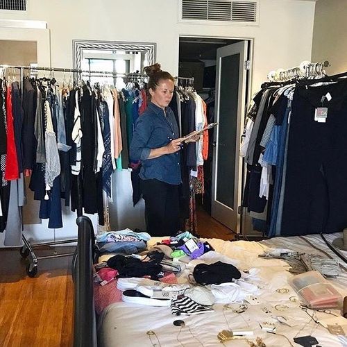Caught in action!  Revamping a client's wardrobe.