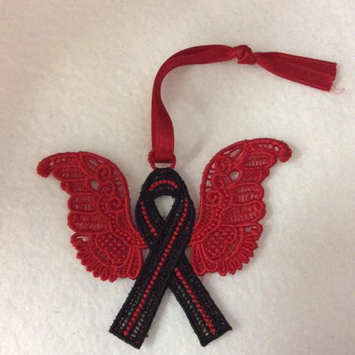 Machine embroidered lace awareness angel, can be d