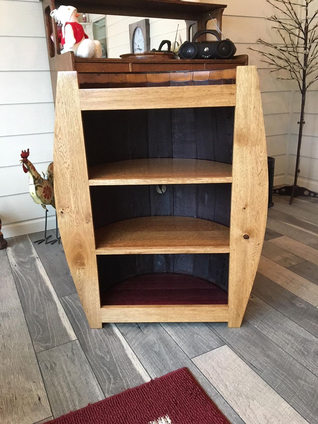 Wine barrel book case
