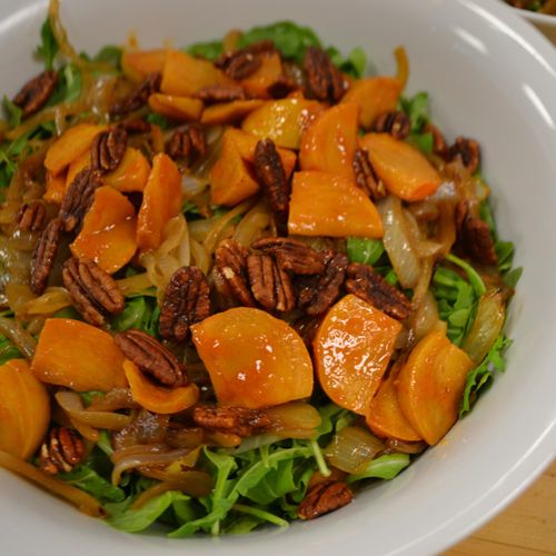Baby Arugula Salad with Caramelized Onions, Candie
