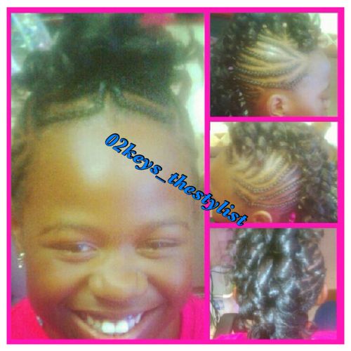 Cornrows braided to the middle of head and curled 