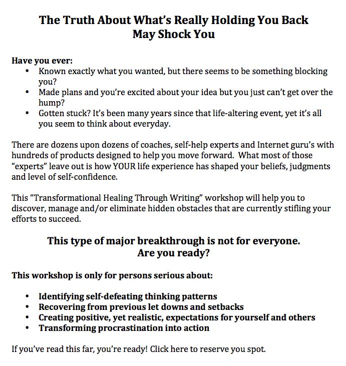 Sample ad copy for a workshop.