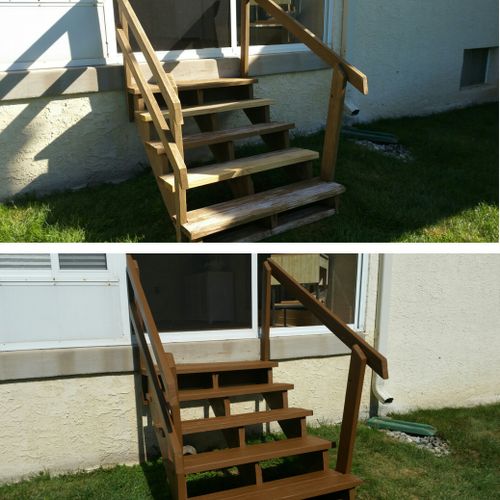 Replaced two steps, sanded and repainted stairs an
