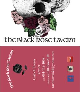 Business cards for Black Rose Tavern Owner